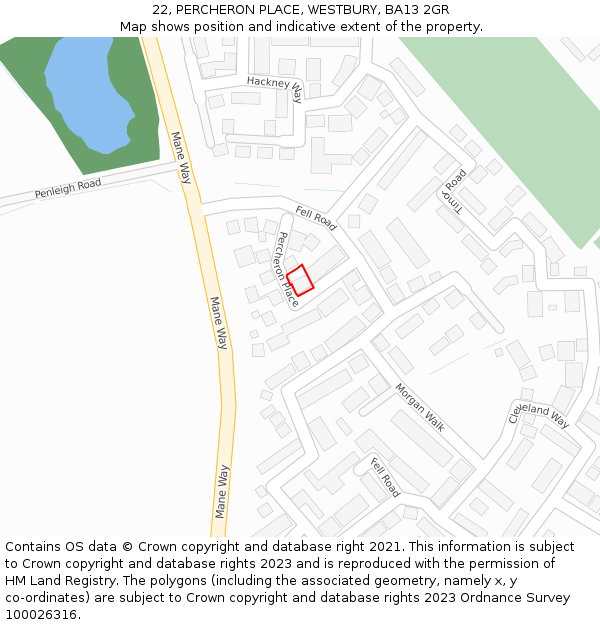 22, PERCHERON PLACE, WESTBURY, BA13 2GR: Location map and indicative extent of plot
