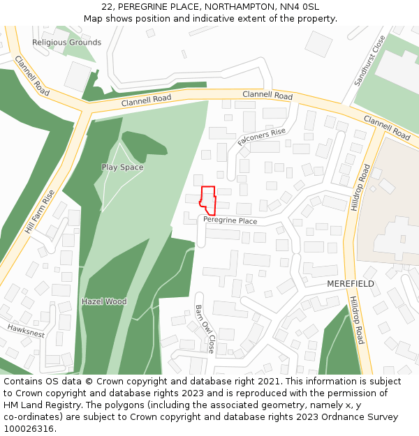 22, PEREGRINE PLACE, NORTHAMPTON, NN4 0SL: Location map and indicative extent of plot