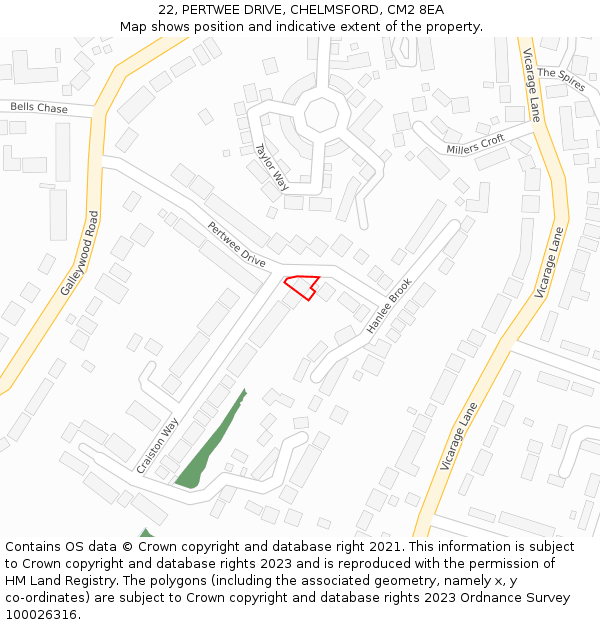 22, PERTWEE DRIVE, CHELMSFORD, CM2 8EA: Location map and indicative extent of plot