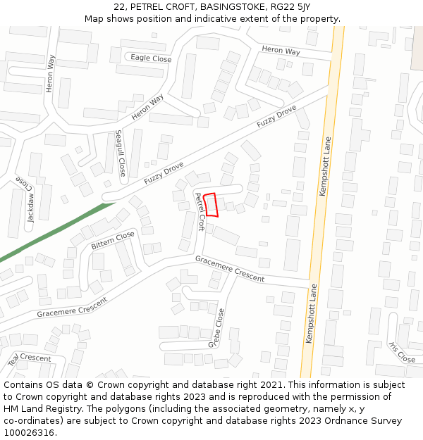 22, PETREL CROFT, BASINGSTOKE, RG22 5JY: Location map and indicative extent of plot