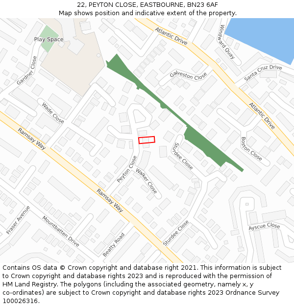 22, PEYTON CLOSE, EASTBOURNE, BN23 6AF: Location map and indicative extent of plot