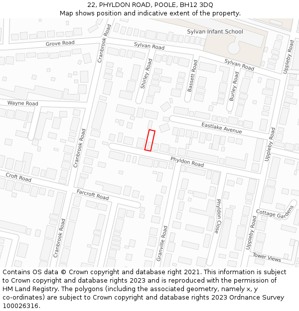 22, PHYLDON ROAD, POOLE, BH12 3DQ: Location map and indicative extent of plot