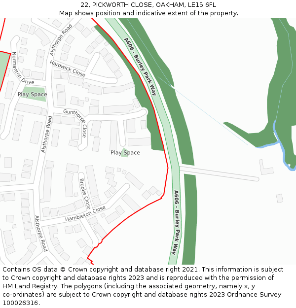 22, PICKWORTH CLOSE, OAKHAM, LE15 6FL: Location map and indicative extent of plot