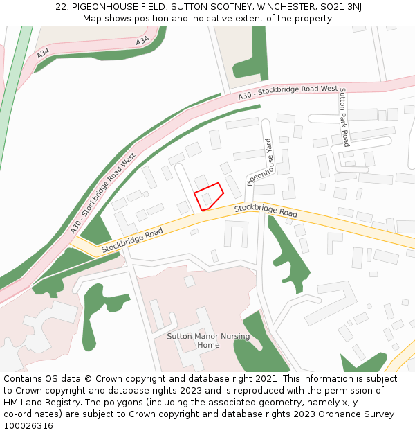 22, PIGEONHOUSE FIELD, SUTTON SCOTNEY, WINCHESTER, SO21 3NJ: Location map and indicative extent of plot