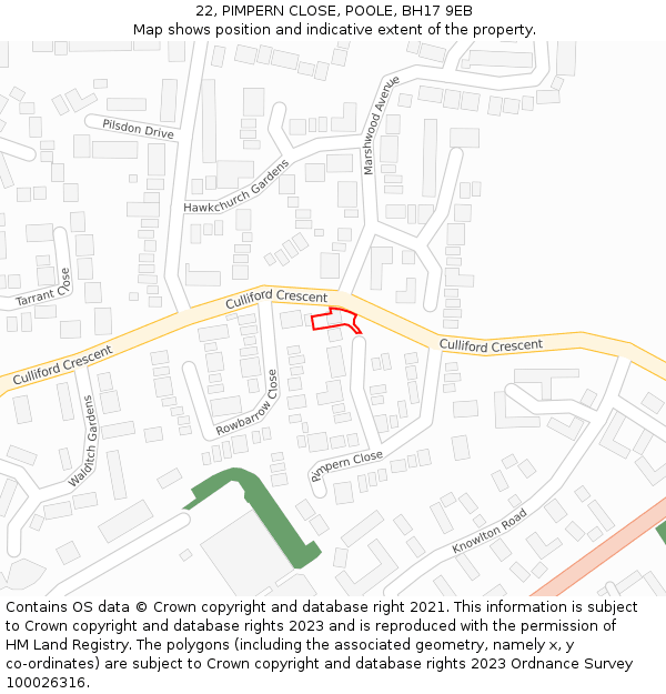 22, PIMPERN CLOSE, POOLE, BH17 9EB: Location map and indicative extent of plot