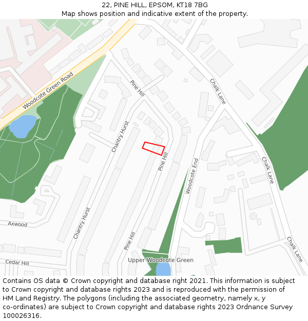 22, PINE HILL, EPSOM, KT18 7BG: Location map and indicative extent of plot