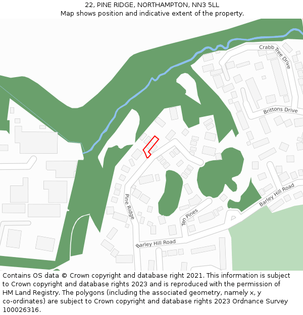 22, PINE RIDGE, NORTHAMPTON, NN3 5LL: Location map and indicative extent of plot