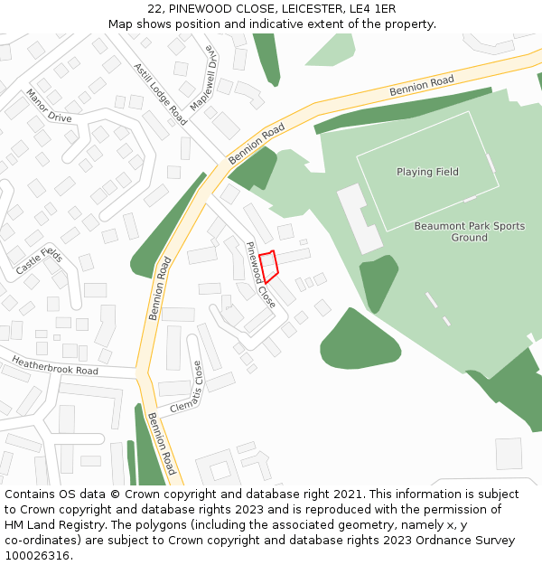 22, PINEWOOD CLOSE, LEICESTER, LE4 1ER: Location map and indicative extent of plot