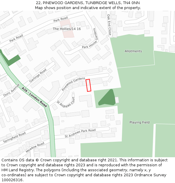 22, PINEWOOD GARDENS, TUNBRIDGE WELLS, TN4 0NN: Location map and indicative extent of plot