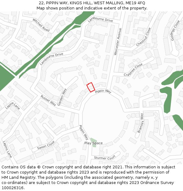 22, PIPPIN WAY, KINGS HILL, WEST MALLING, ME19 4FQ: Location map and indicative extent of plot