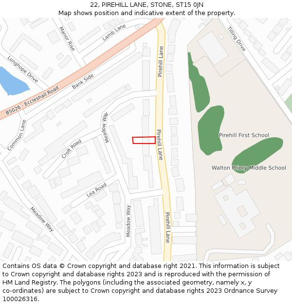 22, PIREHILL LANE, STONE, ST15 0JN: Location map and indicative extent of plot