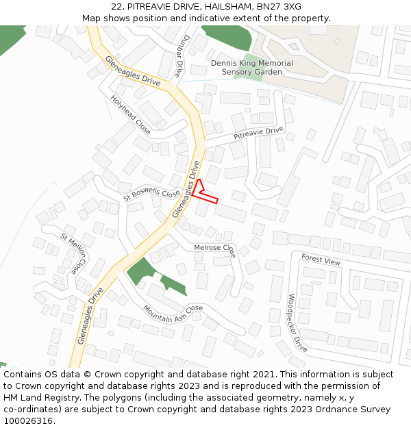 22, PITREAVIE DRIVE, HAILSHAM, BN27 3XG: Location map and indicative extent of plot