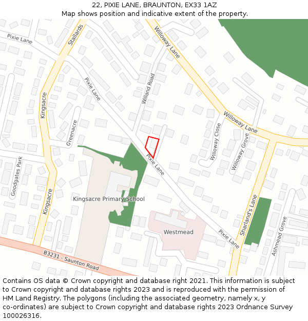 22, PIXIE LANE, BRAUNTON, EX33 1AZ: Location map and indicative extent of plot