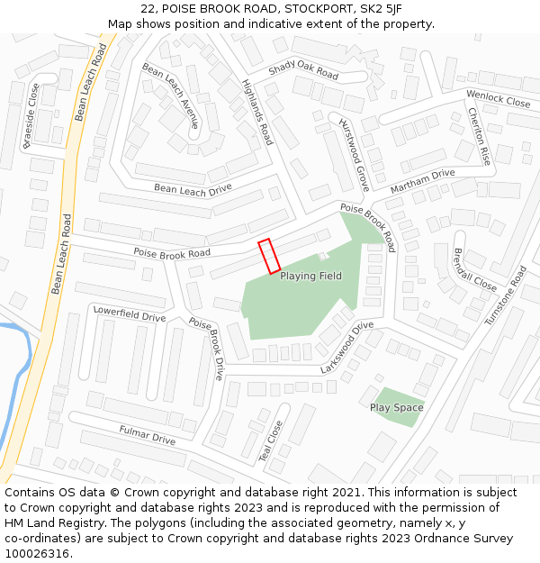 22, POISE BROOK ROAD, STOCKPORT, SK2 5JF: Location map and indicative extent of plot