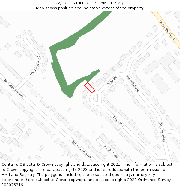 22, POLES HILL, CHESHAM, HP5 2QP: Location map and indicative extent of plot