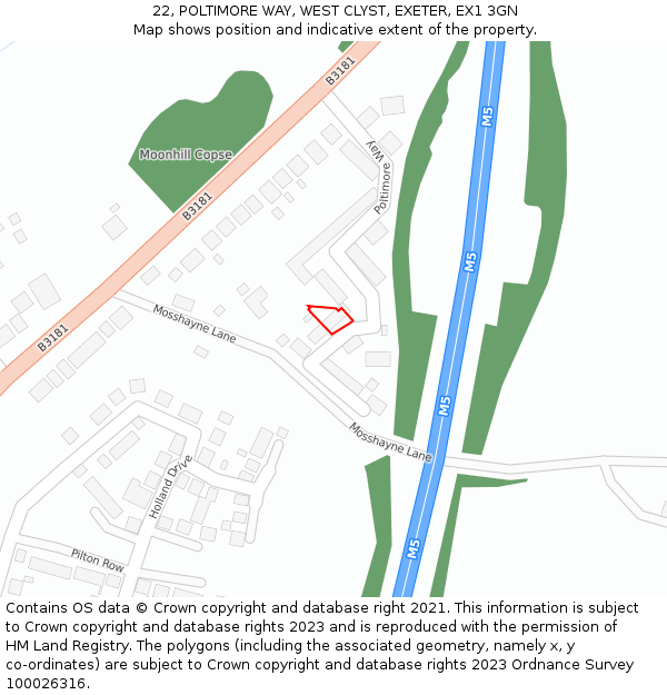 22, POLTIMORE WAY, WEST CLYST, EXETER, EX1 3GN: Location map and indicative extent of plot