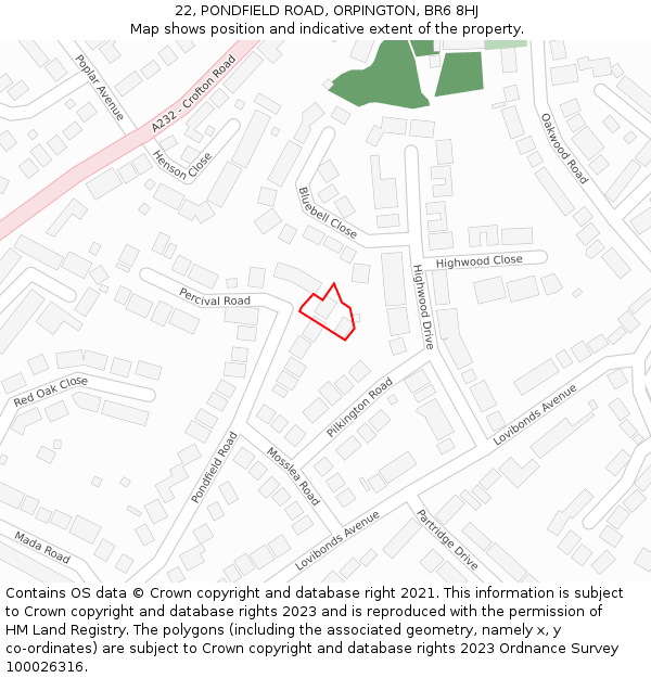 22, PONDFIELD ROAD, ORPINGTON, BR6 8HJ: Location map and indicative extent of plot
