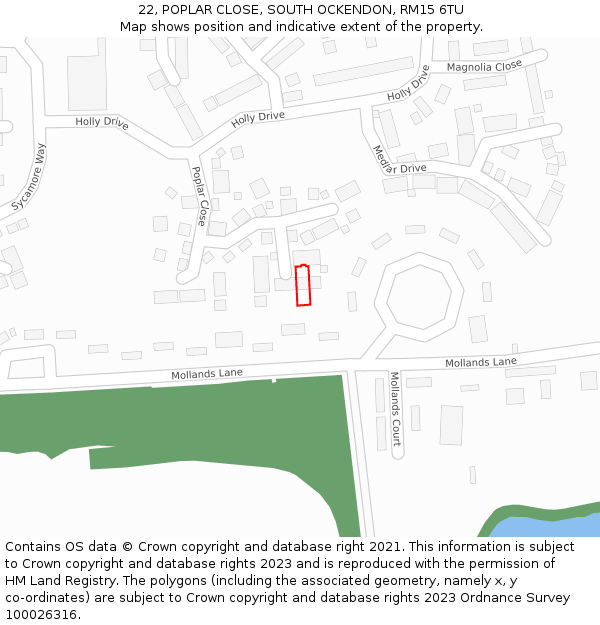22, POPLAR CLOSE, SOUTH OCKENDON, RM15 6TU: Location map and indicative extent of plot