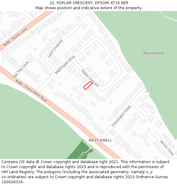 22, POPLAR CRESCENT, EPSOM, KT19 9ER: Location map and indicative extent of plot