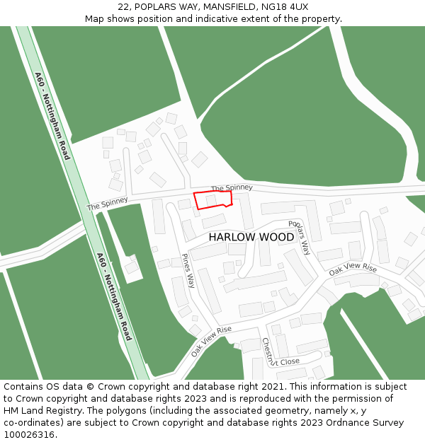 22, POPLARS WAY, MANSFIELD, NG18 4UX: Location map and indicative extent of plot