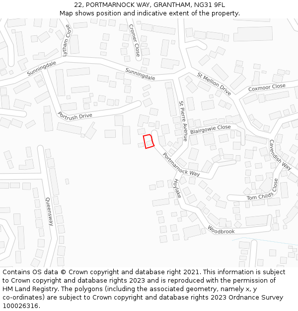 22, PORTMARNOCK WAY, GRANTHAM, NG31 9FL: Location map and indicative extent of plot