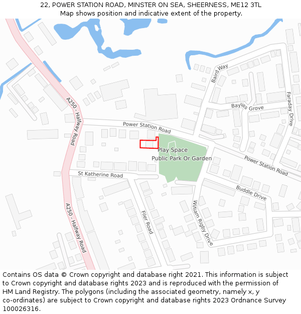 22, POWER STATION ROAD, MINSTER ON SEA, SHEERNESS, ME12 3TL: Location map and indicative extent of plot