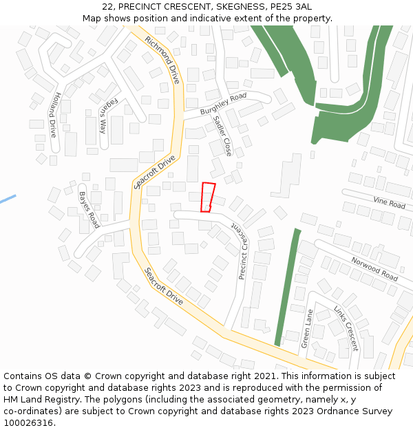 22, PRECINCT CRESCENT, SKEGNESS, PE25 3AL: Location map and indicative extent of plot