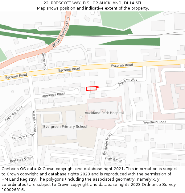 22, PRESCOTT WAY, BISHOP AUCKLAND, DL14 6FL: Location map and indicative extent of plot