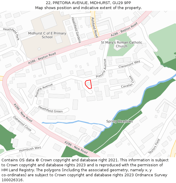 22, PRETORIA AVENUE, MIDHURST, GU29 9PP: Location map and indicative extent of plot
