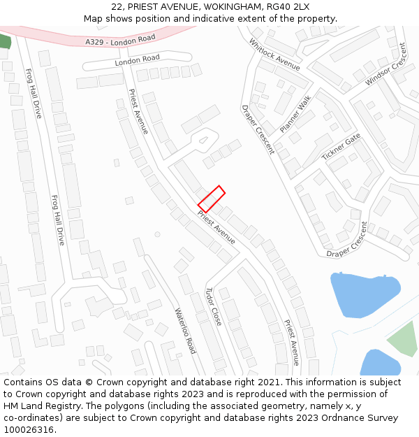 22, PRIEST AVENUE, WOKINGHAM, RG40 2LX: Location map and indicative extent of plot