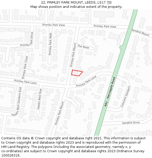 22, PRIMLEY PARK MOUNT, LEEDS, LS17 7JS: Location map and indicative extent of plot