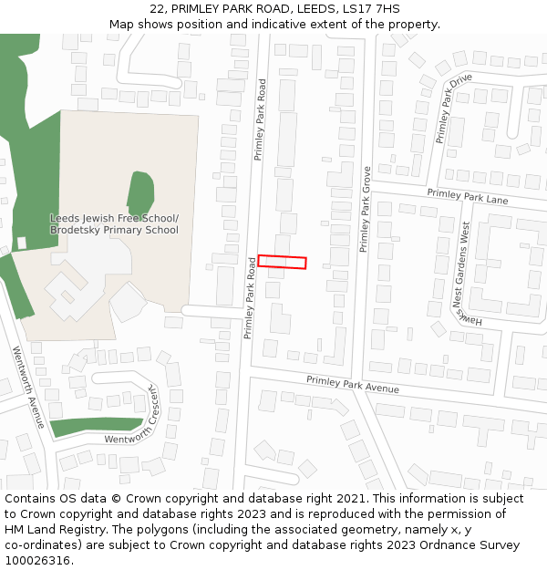 22, PRIMLEY PARK ROAD, LEEDS, LS17 7HS: Location map and indicative extent of plot