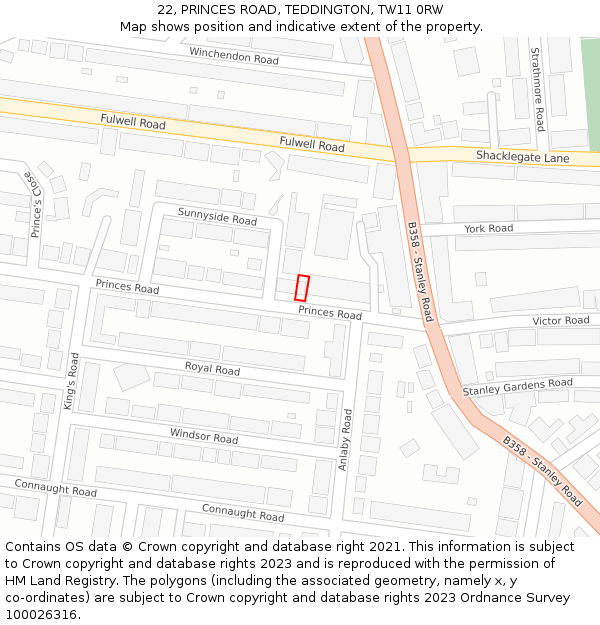 22, PRINCES ROAD, TEDDINGTON, TW11 0RW: Location map and indicative extent of plot