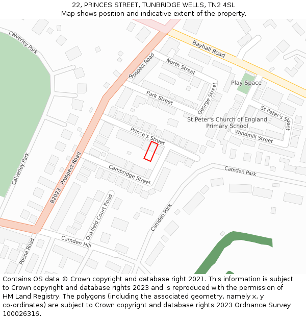 22, PRINCES STREET, TUNBRIDGE WELLS, TN2 4SL: Location map and indicative extent of plot