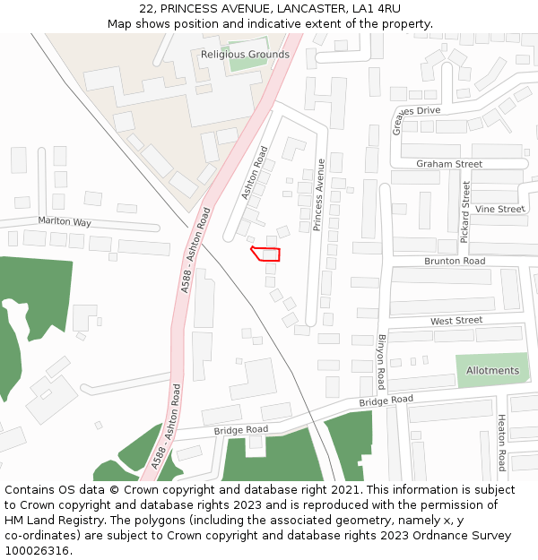 22, PRINCESS AVENUE, LANCASTER, LA1 4RU: Location map and indicative extent of plot