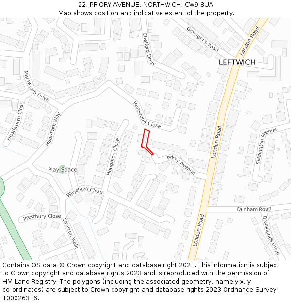 22, PRIORY AVENUE, NORTHWICH, CW9 8UA: Location map and indicative extent of plot