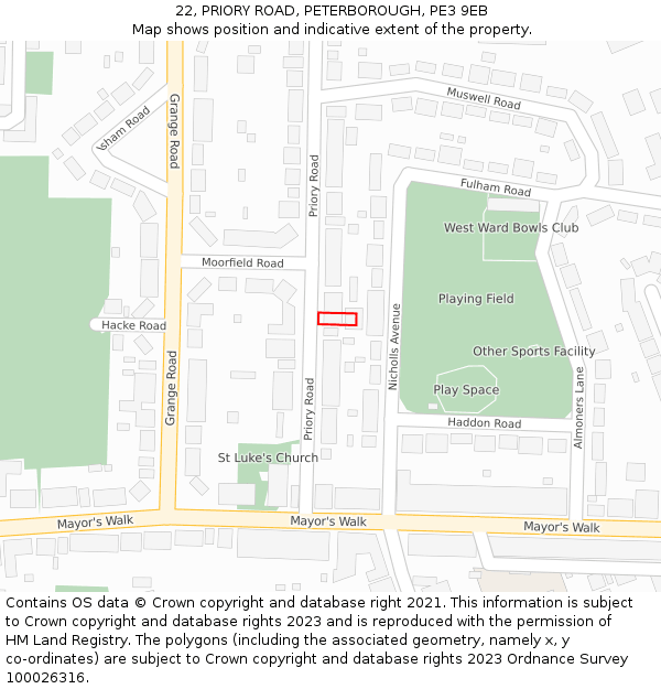 22, PRIORY ROAD, PETERBOROUGH, PE3 9EB: Location map and indicative extent of plot