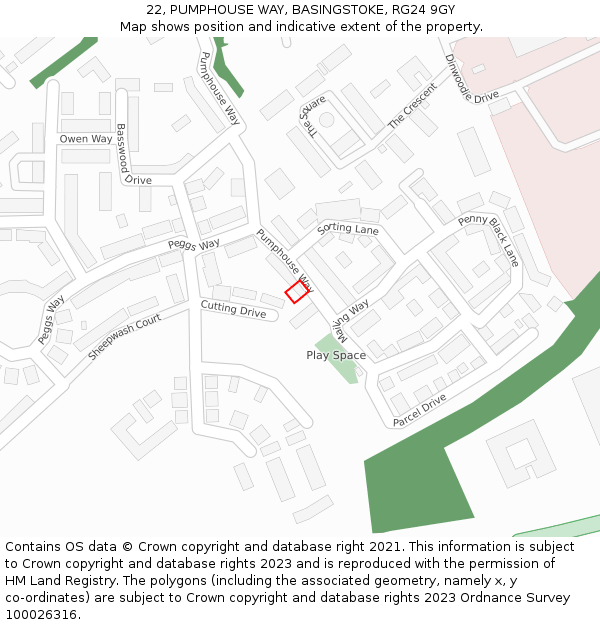 22, PUMPHOUSE WAY, BASINGSTOKE, RG24 9GY: Location map and indicative extent of plot