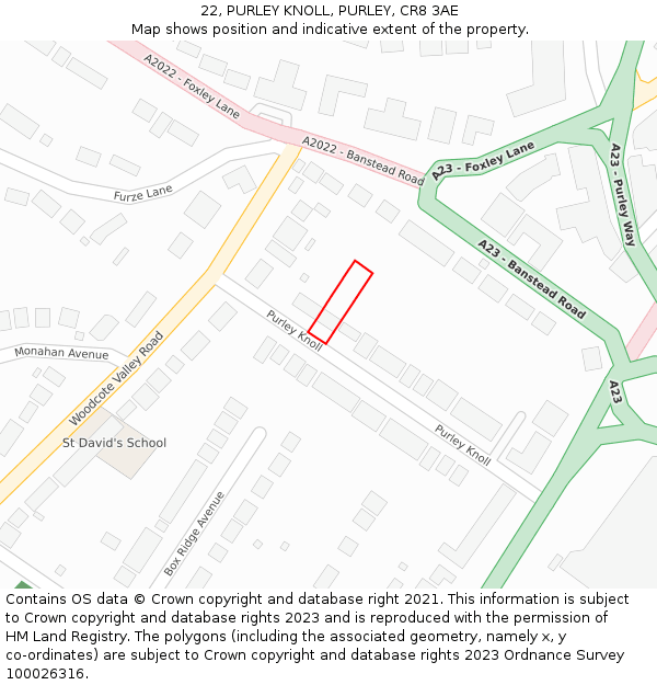 22, PURLEY KNOLL, PURLEY, CR8 3AE: Location map and indicative extent of plot