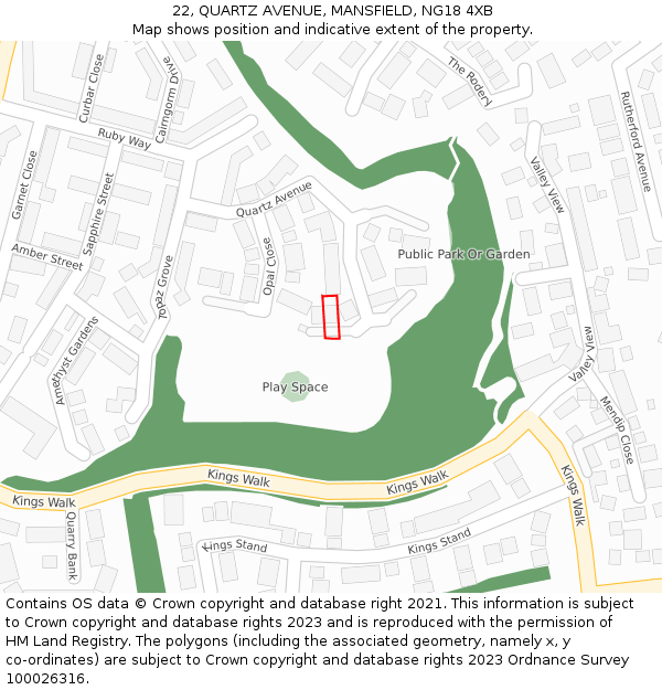 22, QUARTZ AVENUE, MANSFIELD, NG18 4XB: Location map and indicative extent of plot