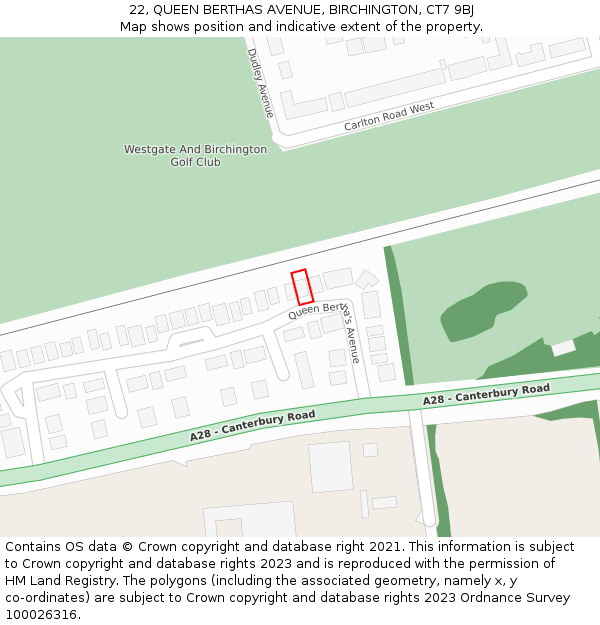 22, QUEEN BERTHAS AVENUE, BIRCHINGTON, CT7 9BJ: Location map and indicative extent of plot