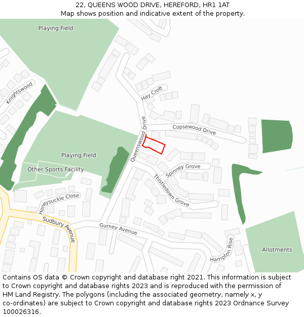 22, QUEENS WOOD DRIVE, HEREFORD, HR1 1AT: Location map and indicative extent of plot