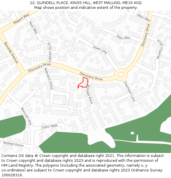 22, QUINDELL PLACE, KINGS HILL, WEST MALLING, ME19 4GQ: Location map and indicative extent of plot