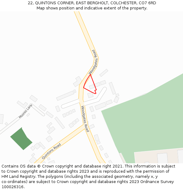 22, QUINTONS CORNER, EAST BERGHOLT, COLCHESTER, CO7 6RD: Location map and indicative extent of plot