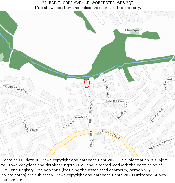 22, RAINTHORPE AVENUE, WORCESTER, WR5 3QT: Location map and indicative extent of plot