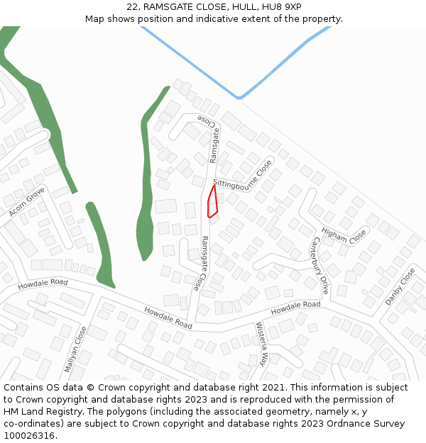 22, RAMSGATE CLOSE, HULL, HU8 9XP: Location map and indicative extent of plot