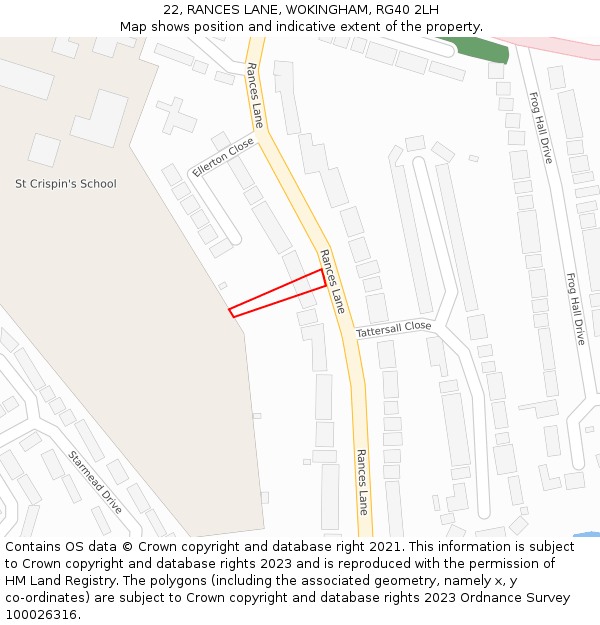 22, RANCES LANE, WOKINGHAM, RG40 2LH: Location map and indicative extent of plot