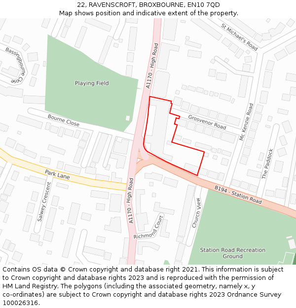 22, RAVENSCROFT, BROXBOURNE, EN10 7QD: Location map and indicative extent of plot