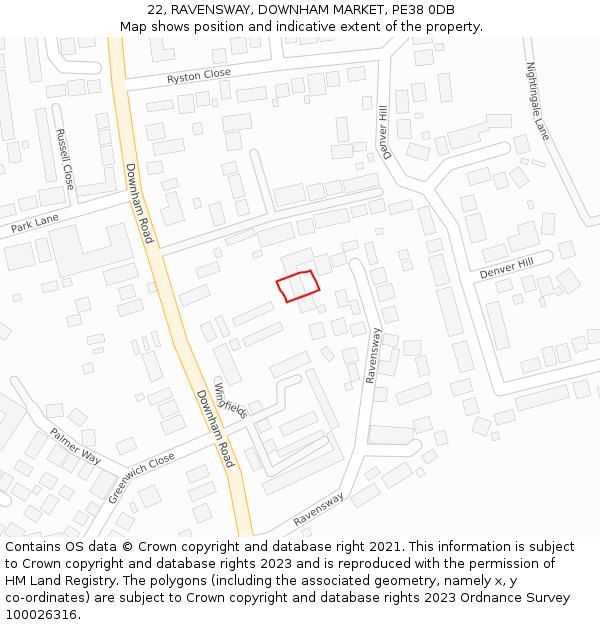 22, RAVENSWAY, DOWNHAM MARKET, PE38 0DB: Location map and indicative extent of plot