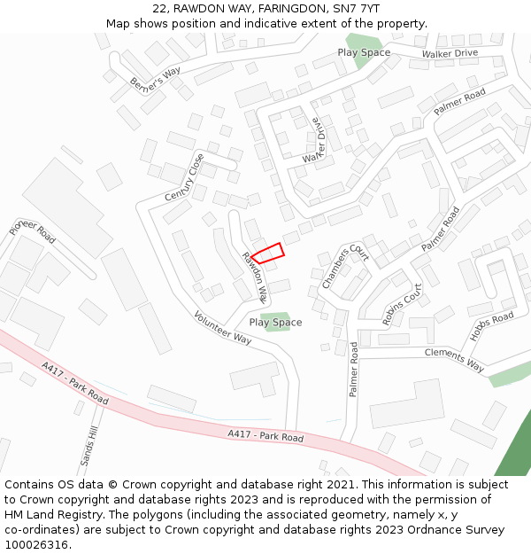 22, RAWDON WAY, FARINGDON, SN7 7YT: Location map and indicative extent of plot
